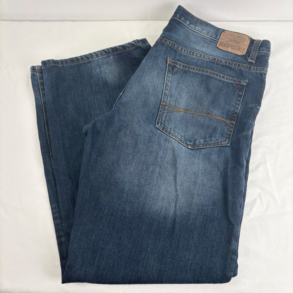 Aeropostale Benton Original Bootcut Dark Wash Distressed Jeans 36x32 (37x30) Y2K